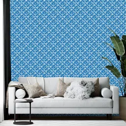 British Terminal Blue & White Printed Self-Adhesive Wallpaper-40