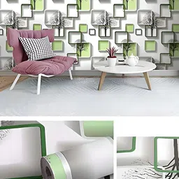 Asian royal White & Green Printed Self Adhesive Wall Sticker-image-35