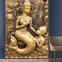 999Store Gold-Toned Mermaid and Child Mural Self-Adhesive Wallpaper-25