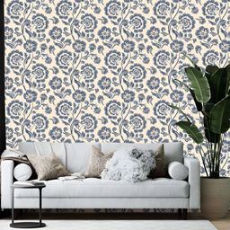 British Terminal Cream & Grey Floral Printed Self Adhesive Wall Sticker-28