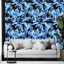British Terminal Blue & Black Floral Printed Self-Adhesive Wall Paper-picture-19