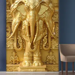 999Store Gold-Toned Flowers & Elephant Mural Wallpaper-71