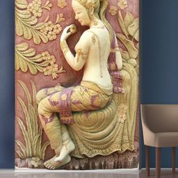 999Store Gold-Toned & Maroon Flowers & Praying Hands Statue Mural-61