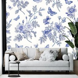 British Terminal White & Blue Abstract Printed Wallpaper-28