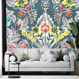 British Terminal Blue & Yellow Floral Printed Self-Adhesive Wallpaper-47