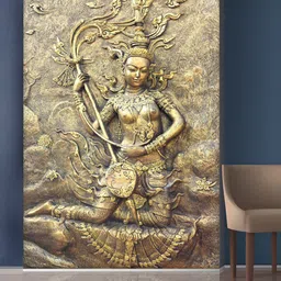 999Store Gold-Toned Lady Playing The Sitar Mural Self-Adhesive Wallpaper-image-80