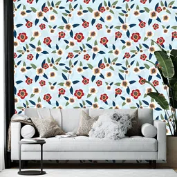 British Terminal Blue & Red Floral Printed Self-Adhesive Wall Paper-image-58