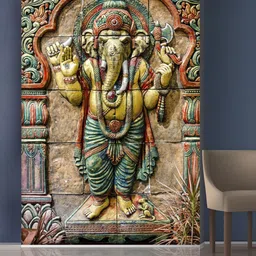 999Store Beige & Green Lord Ganesha Mural Wallpaper-image-97