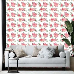 British Terminal White & Pink Floral Printed Wallpaper-39