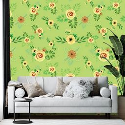 British Terminal Green & Yellow Floral Printed Wallpaper-42