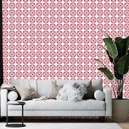 British Terminal White & Red Ethnic Motifs Abstract Printed Self Adhesive Wallpaper-17