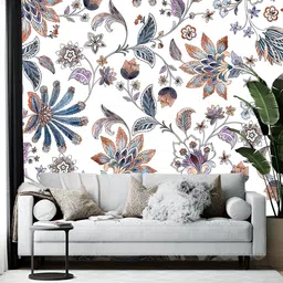 British Terminal White & Blue Floral Printed Self-Adhesive Wallpaper-61