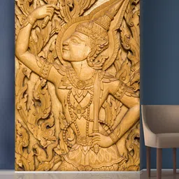 999Store Gold-Toned Leaves & Man Statue Mural Wallpaper-image-69