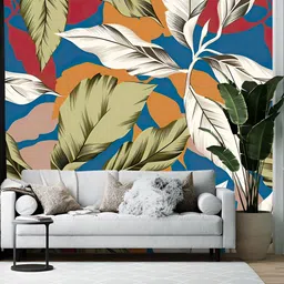 British Terminal Blue & Orange  Floral and Botanical Printed Wallpaper-34
