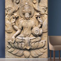 999Store Grey Sitting Lady on Lotus & Elephant Mural Wallpaper-picture-10