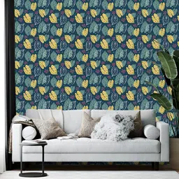 British Terminal Navy Blue & Yellow Floral Printed Self-Adhesive Wall Wallpaper-15