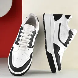 Roadster Lifestyle Co. Women White And Black Colourblocked Perforated Sneakers-image-3
