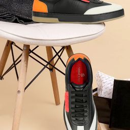 SHOZANIA Men Colourblocked Lightweight Leather Sneakers-41
