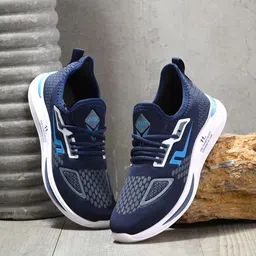 BIRDE Men Navy Blue Textured Sneakers-image-13
