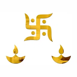 Wall1ders Gold Toned 3 Pieces Swastik & Diya 3D Wall Stickers-23