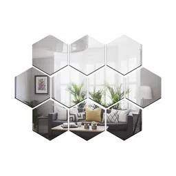 Wall1ders Silver Toned 10 Pieces Hexagon Acrylic Mirror Wall Stickers-47