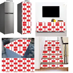 British Terminal White & Red Abstract Printed Self-Adhesive Wallpaper image 4