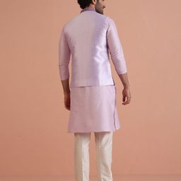 KISAH Mandarin Collar Mirror Work Regular Kurta With Pyjamas & Nehru Jacket image 5