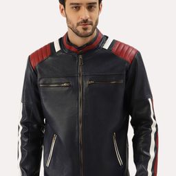 Leather Retail Men Blue Outdoor Biker Jacket-picture-10