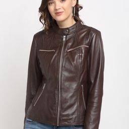 Teakwood Leathers Women Brown Leather Lightweight Biker Jacket-image-67