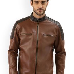 Leather Retail Men Brown Outdoor Biker Jacket-image-53