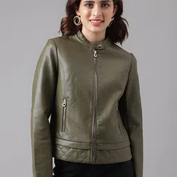 Latin Quarters Stand Collar Crop Leather Jacket-picture-42