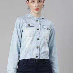 SHOWOFF Windcheater Hooded Washed Denim Jacket-image-69