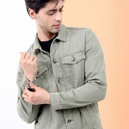 LOCOMOTIVE Men Olive Green Solid Denim Jacket-picture-54