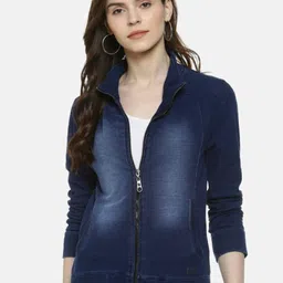 Campus Sutra Women Blue Washed Windcheater Outdoor Denim Jacket-picture-45