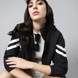 SHOWOFF Mock Collar Windcheater Crop Open Front Jacket-image-60