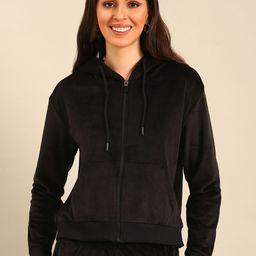 De Moza Women Hooded Solid Casual Bomber Jacket-image-55