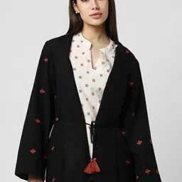 Van Heusen Woman Geometric Embroidered Open Front Jacket-1