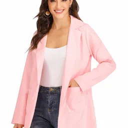 StyleCast Pink Lapel Collar Long Sleeves Longline Open Front Jacket-2