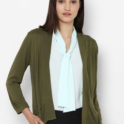 Allen Solly Woman Women Olive Green Geometric Open Front Jacket-picture-34