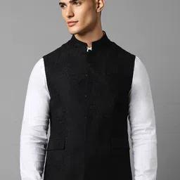 Louis Philippe Textured Slim Fit Nehru Jacket-11