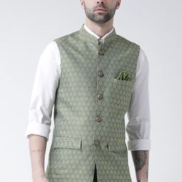KISAH Printed Woven Nehru Jacket With Pocket Square-10