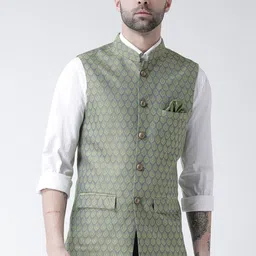 KISAH Woven Designed Nehru Jacket With Pocket Square-12