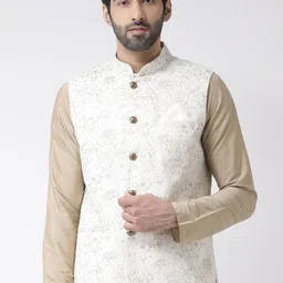 KISAH Printed Woven Nehru Jacket With Pocket Square-72
