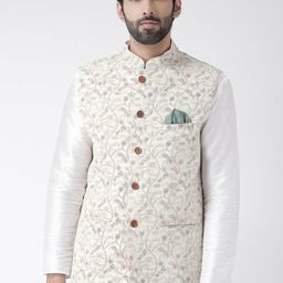 KISAH Ethnic Printed Nehru Jackets With Pocket Square-7
