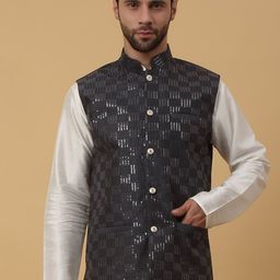 KRAFT INDIA Embroidered Sequined Nehru Jacket-33