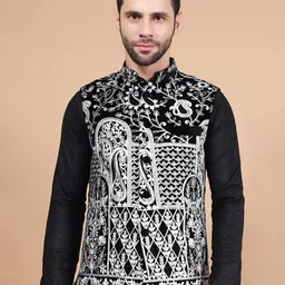 Wintage Ethnic Motifs Embroidered Velvet Nehru Jacket-22