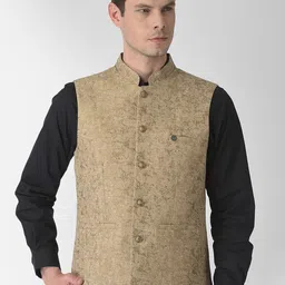Turtle Men Khaki Woven Nehru Jacket-97