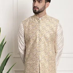 SOJANYA Ethnic Motifs Woven Design Mandarin Collar Nehru Jackets-picture-10