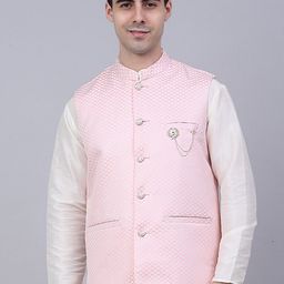 Jompers Men Pink Woven-Design Nehru Jacket-25