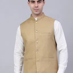 Jompers Men Beige-Colored Woven Nehru Jacket-69